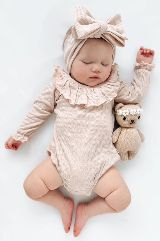 BABY GIRLS’ LONG-SLEEVE RUFFLED BODYSUIT - PINK & SALMON