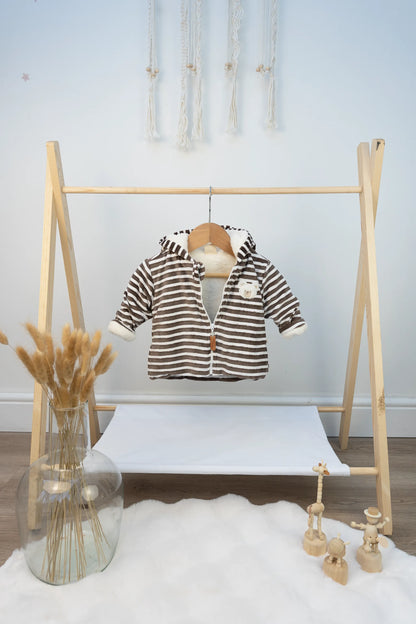 BABY HOODED JACKET WITH BEAR PATCH - 0 TO 12 MONTHS