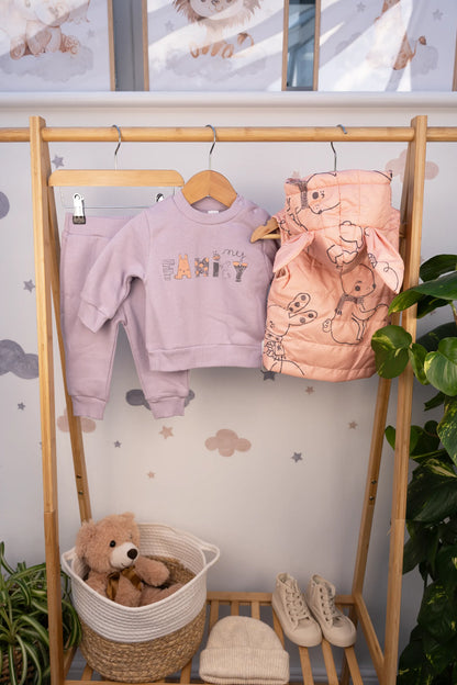 BUNNY HOODED 3-PIECE QUILTED OUTFIT SET – PINK & PURPLE (6-24M)