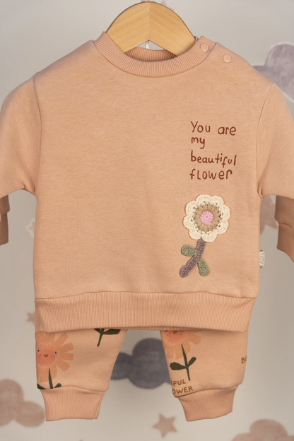 FLOWER BABY GIRL 3 THREAD SWEATSHIRT & JOGGER TROUSERS SET (6-24M)