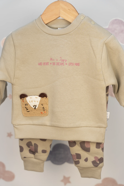 FOXY BABY GIRL 3 THREAD EMBROIDERED SWEATSHIRT & PRINTED JOGGER TROUSERS SET (6-24M)