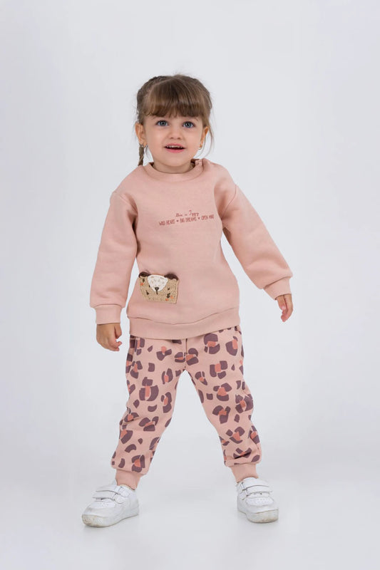 FOXY BABY GIRL 3 THREAD EMBROIDERED SWEATSHIRT & PRINTED JOGGER TROUSERS SET (6-24M)