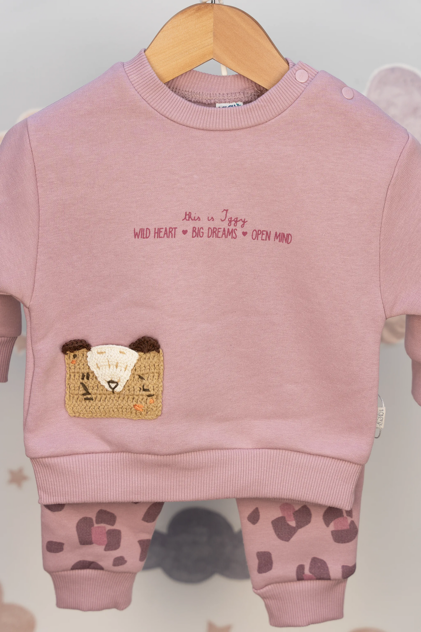 FOXY BABY GIRL 3 THREAD EMBROIDERED SWEATSHIRT & PRINTED JOGGER TROUSERS SET (6-24M)