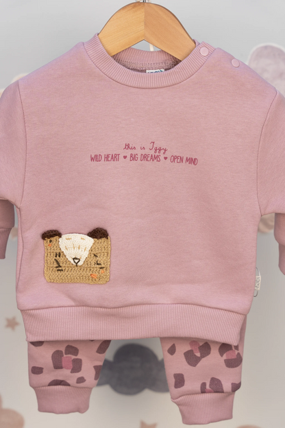 FOXY BABY GIRL 3 THREAD EMBROIDERED SWEATSHIRT & PRINTED JOGGER TROUSERS SET (6-24M)