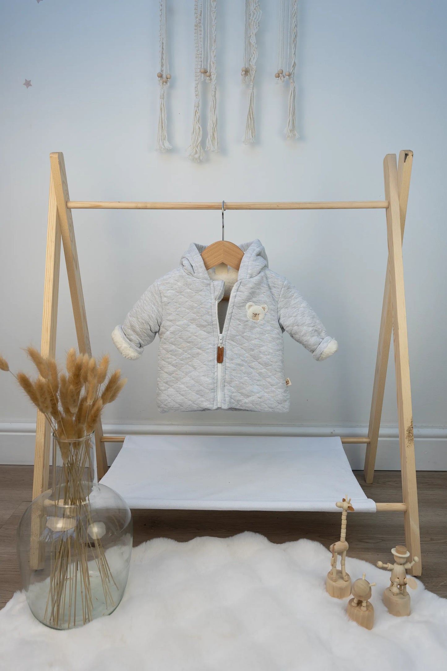 BABY HOODED JACKET WITH BEAR PATCH - 0 TO 12 MONTHS