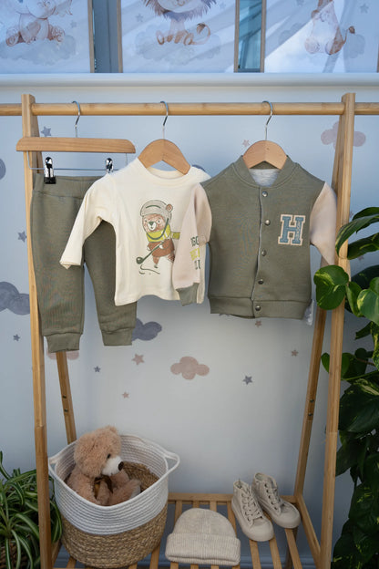 HOCKEY THEMED TODDLER 3-PIECE SET NAVY & GREEN (6-24M)