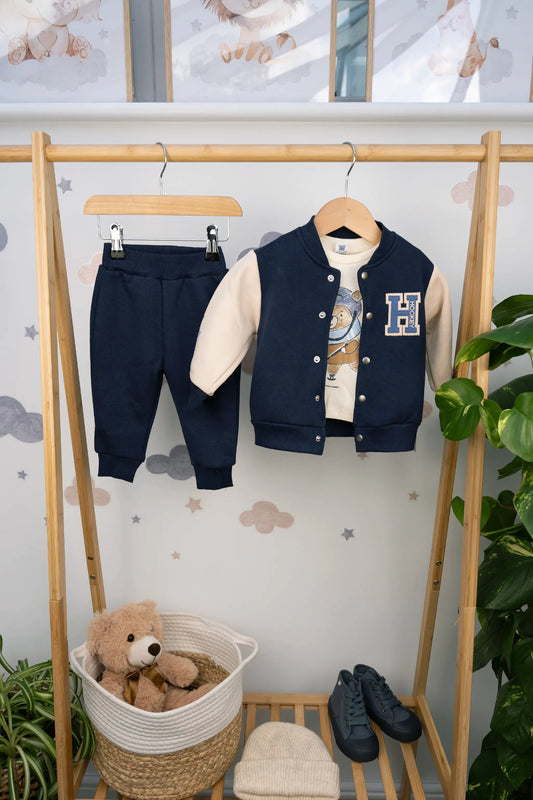 HOCKEY THEMED TODDLER 3-PIECE SET NAVY & GREEN (6-24M)