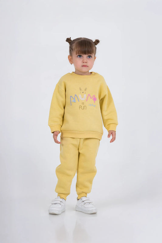 MUM IS FUN SLOGAN PRINTED 3 THREAD SWEATSHIRT & JOGGERS SET (6-24M)