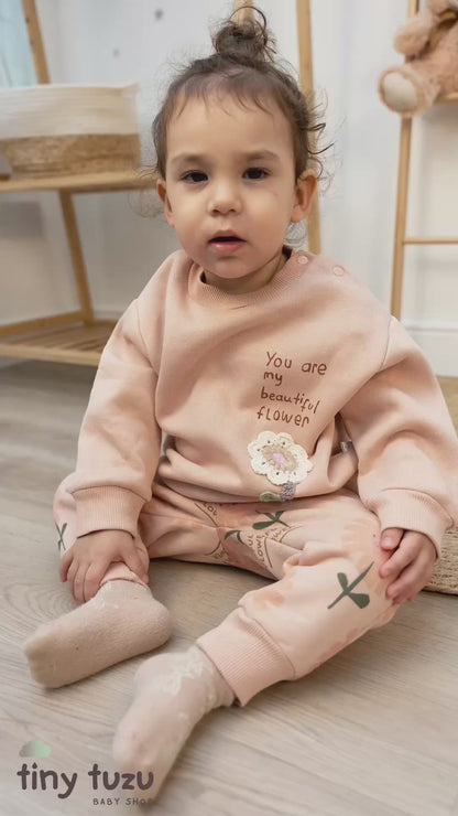 FLOWER BABY GIRL 3 THREAD SWEATSHIRT & JOGGER TROUSERS SET (6-24M)