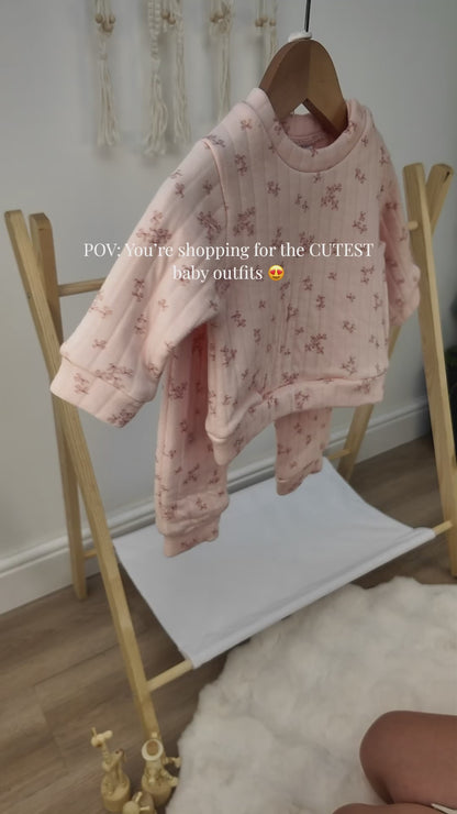 FLORAL QUILTED BABY OUTFIT SET IN PEACH AND PURPLE (3-18M)