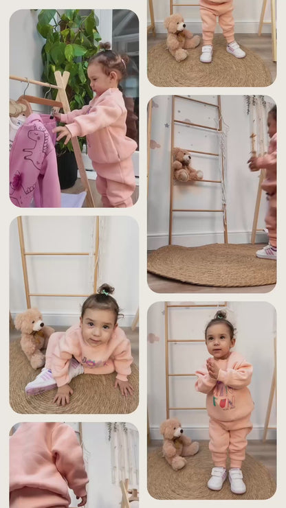 JUST HAVE FUN EMBROIDERED BABY GIRL 3 THREAD SWEATSHIRT & JOGGER TROUSERS SET (6-24M)