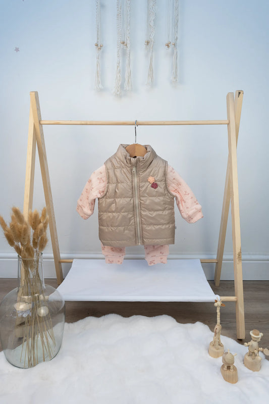 FLORAL QUILTED BABY OUTFIT SET IN PEACH AND PURPLE (3-18M)