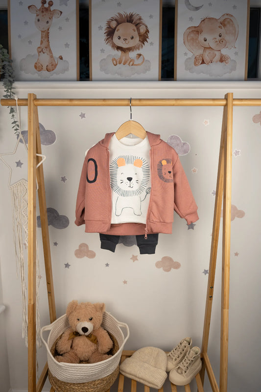 ROAR LION COTTON BABY OUTFIT SET IN SALMON (6-24M)