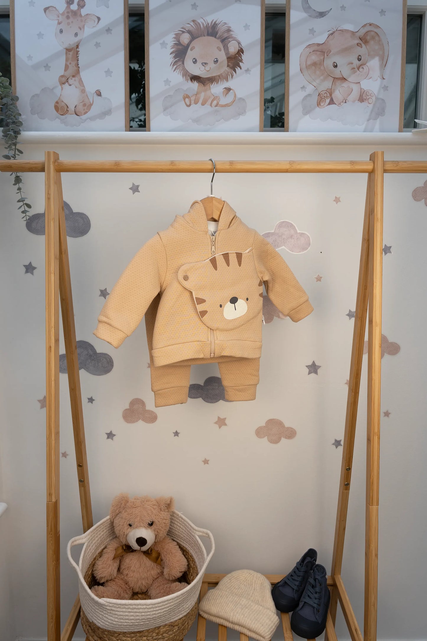 BROWN & GREY HOODED TIGER FACE BABY SWEATSHIRT AND JOGGER SET (3-18M)