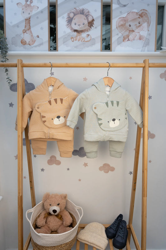 BROWN & GREY HOODED TIGER FACE BABY SWEATSHIRT AND JOGGER SET (3-18M)