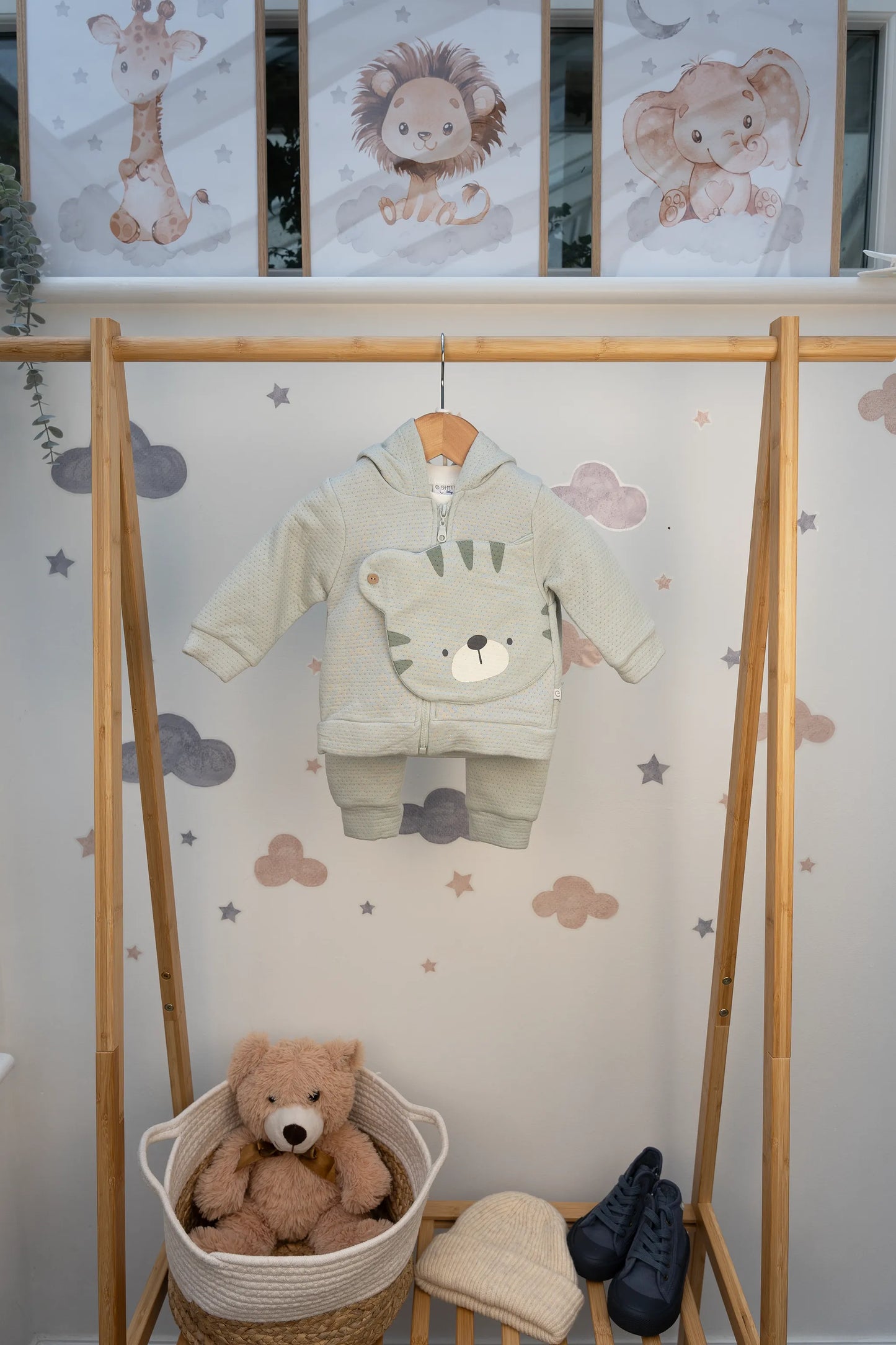BROWN & GREY HOODED TIGER FACE BABY SWEATSHIRT AND JOGGER SET (3-18M)