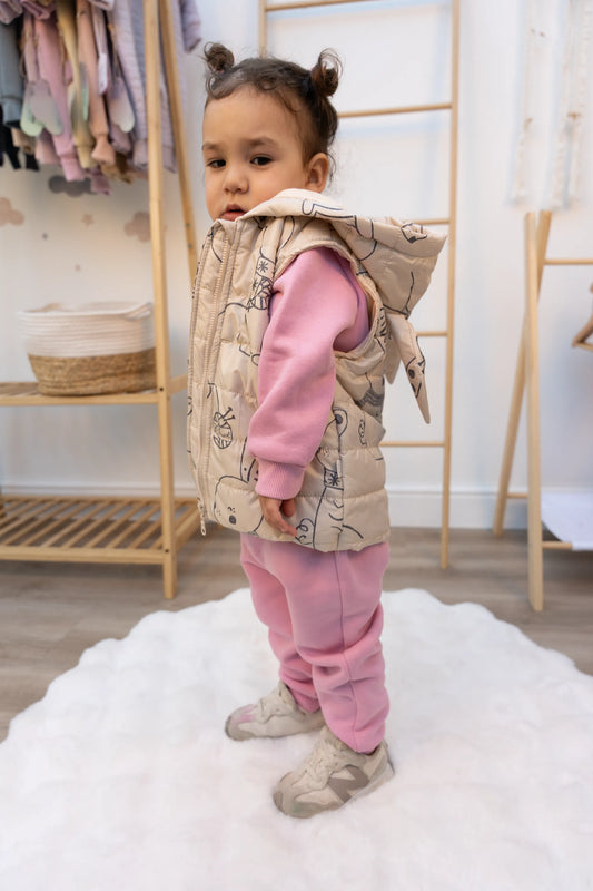 BUNNY HOODED 3-PIECE QUILTED OUTFIT SET – PINK & PURPLE (6-24M)