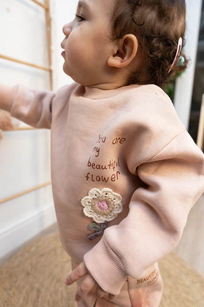 FLOWER BABY GIRL 3 THREAD SWEATSHIRT & JOGGER TROUSERS SET (6-24M)