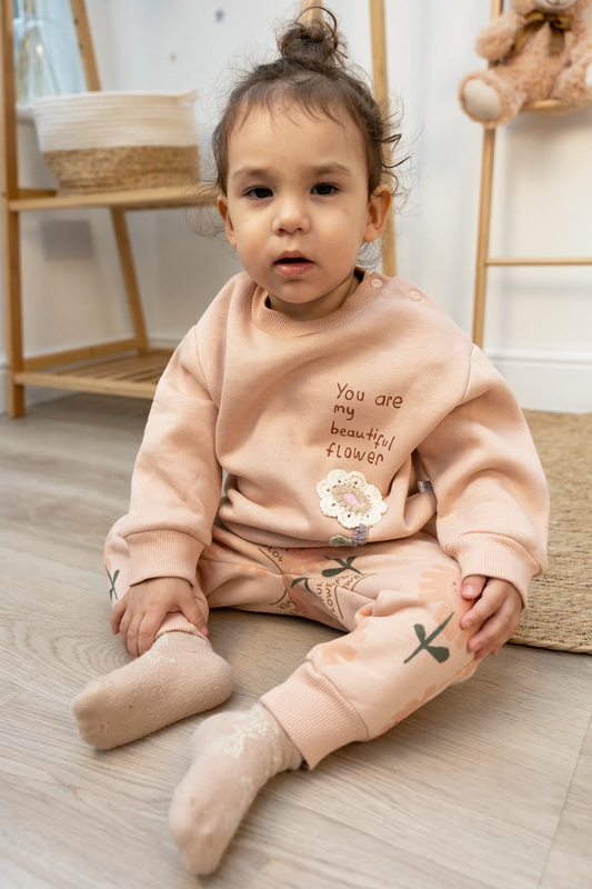 FLOWER BABY GIRL 3 THREAD SWEATSHIRT & JOGGER TROUSERS SET (6-24M)